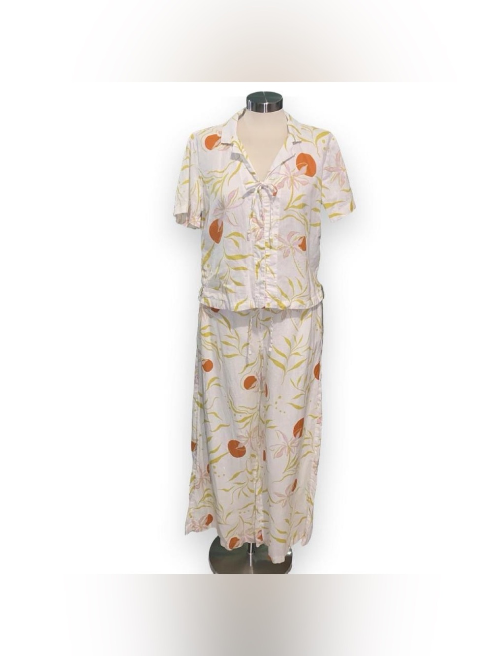 Calypso St. Barth White and Orange Floral 100% Linen Set